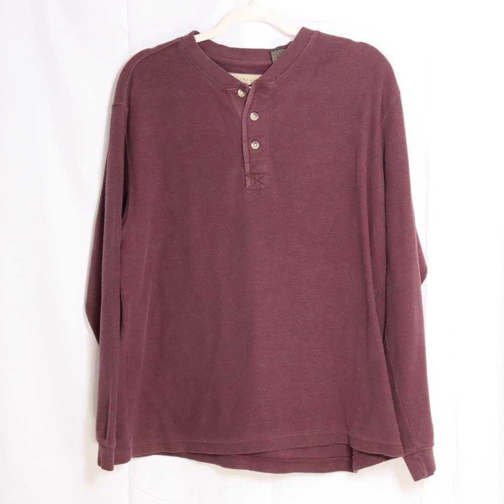 Natural Life Henley Mens Medium Burgundy Long Sleeve Waffle Knit Shirt